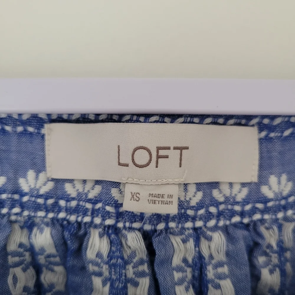 Loft Floral Stitch Square Neck Puff Sleeve Feminine Boho‎ Blouse XS